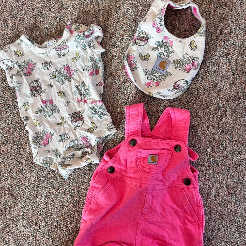 Carhartt Pink Overalls and Printed Bib Set